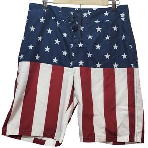 American Legacy Mens Patriotic Stars and Stripes Board Shorts Size 32 Red Blue